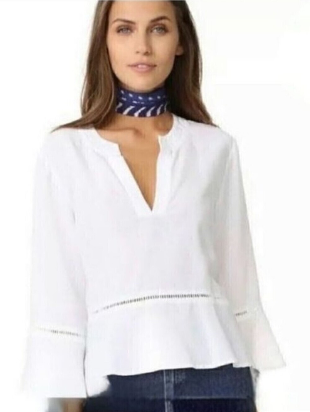 Anthropologie Cloth & Stone White Bell Sleeve Peplum Split Hem Top XS
